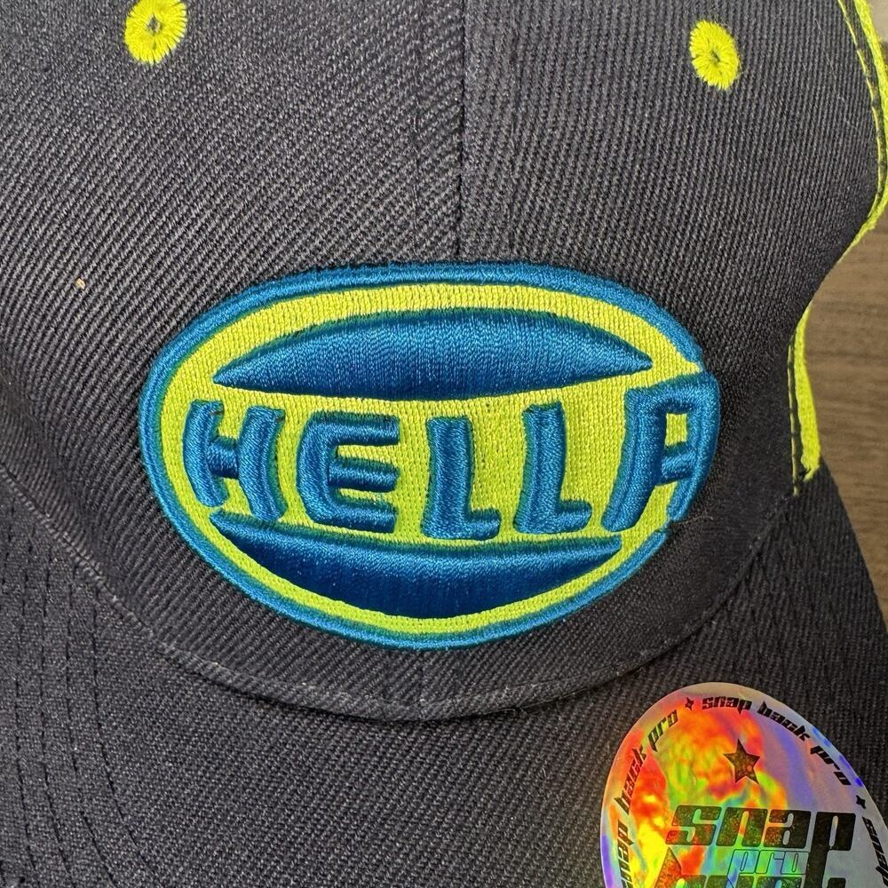 Hella Trucker Hat – Black and Yellow Mesh Snapback Cap with Embroidered Logo - Picture 2 of 4